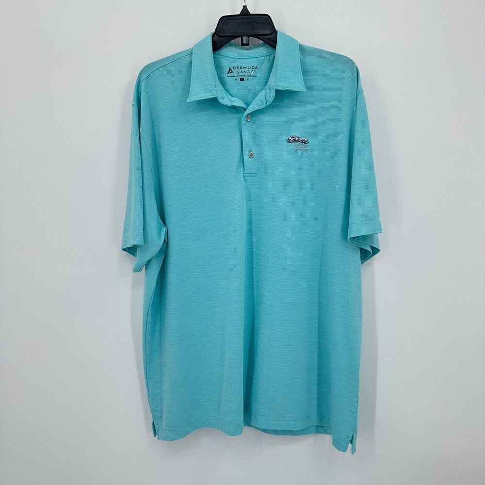 Bermuda Sands Polo Shirt‎ Mens XL Teal Blue Striped Torrey Pines Golf Stretch